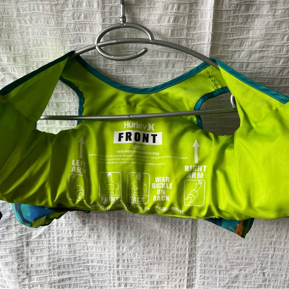 Kids Swim Vest Float Jacket Toddler 20-50 lbs Hurley Green Water Safety Swim Aid - Picture 4 of 11